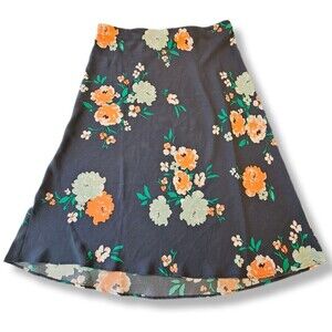 LOFT Outlet Floral Skirt Midi Petite M Navy Orange A-Line Spring Office NWT